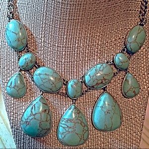 Fossil Turquoise Howlite Teardrop & Oval Necklace
